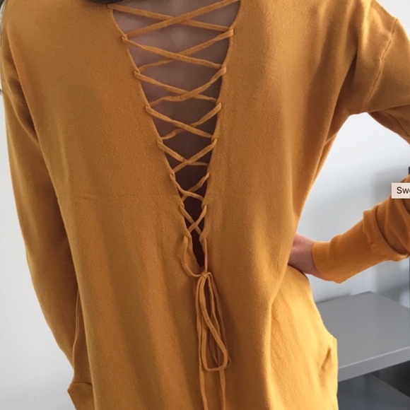 Lace Back Detail sweater - Mustard - Picture 4 of 4
